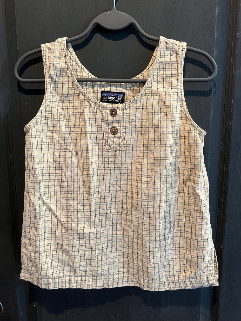 Patagonia Kids Beige and Navy Plaid Tank Top